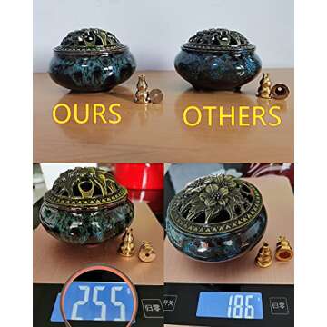 LAMDAWN Ceramic Incense Burner with Incense Stick Holder + Insulation use for Stick or Coil Incense, Sage Cones and Frankincense (Fambe Blue)