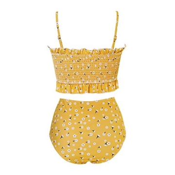 MOOSLOVER Women's Shirred Bandeau Bikini Top High Waisted Bottom 2 Piece Swimsuits Bikini Set(S,Yellow)
