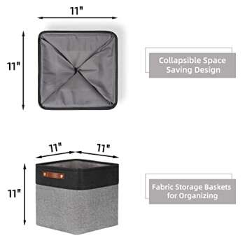 HNZIGE Fabric Cube Storage Baskets Bins Cube Baskets 11x11, Set of 4, Foldable Storage Cube Bin Bask...