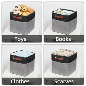 HNZIGE Fabric Cube Storage Baskets Bins Cube Baskets 11x11, Set of 4, Foldable Storage Cube Bin Baskets for Shelves with Handles, Bins for Cube Organizer Home Toy Nursery Closet Bedroom(Black White)