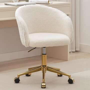 KCC Faux Fur Office Desk Chair, Comfy Fluffy Swivel Modern Leisure Armchair with Wheels, Upholstered...
