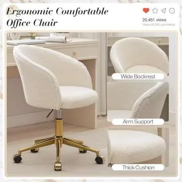KCC Faux Fur Office Desk Chair, Comfy Fluffy Swivel Modern Leisure Armchair with Wheels, Upholstered Comfy Fuzzy Vanity Makeup Chair Height Adjustable for Teens Women Girls Elegant Home Office