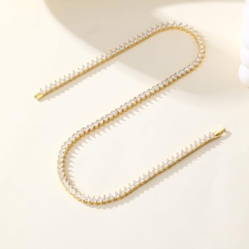 Heart Tennis Necklace for Women - 18K Gold Plated Jewelry