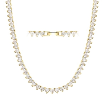 Heart Tennis Necklace for Women - 18K Gold Plated Jewelry