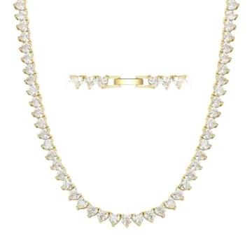 Heart Tennis Necklace for Women - 18K Gold Plated Jewelry