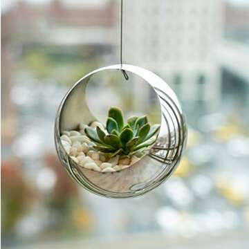 ATP MODERN Stainless Steel Hanging Planter - Contemporary Sphere Pot for Succulents & Air Plants - Minimalistic Design (Small, Polished Stainless)
