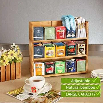 X-cosrack Bamboo Tea Bag Organizer Storage Box, 3 Tier Stackable Tea Bag Box Natural Wood, Wall Moun...