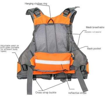 JKSPORTS Fly Fishing Vest Fishing Safety Life Jacket for Swimming Sailing Boating Kayak Floating Multifunction Breathable Backpack for Men and Women Kayak Vest Swim Vest
