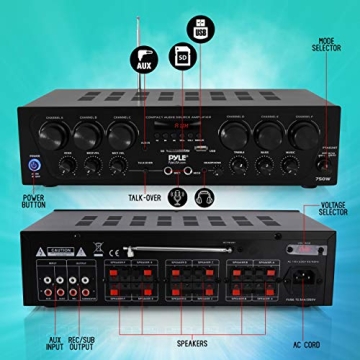 Pyle 750W Wireless Bluetooth Audio Amplifier System