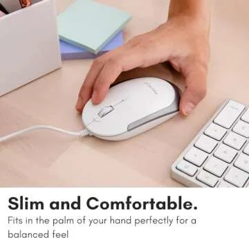 Macally Silent Wired Mouse - Slim & Compact USB Mouse for Apple Mac or Windows PC Laptop/Desktop - Designed with Optical Sensor & DPI Switch - Simple & Comfortable Wired Computer Mouse (White)