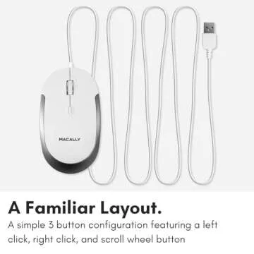 Macally Silent Wired Mouse - Slim & Compact USB Mouse for Apple Mac or Windows PC Laptop/Desktop - Designed with Optical Sensor & DPI Switch - Simple & Comfortable Wired Computer Mouse (White)