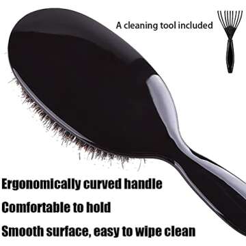 Boar Bristle Hair Brush Paddle Detangling Brush for Curly Fine Wavy Natural Tangled Hair, Anti-frizz Styling Hairbrush Comb for Women and Men, Boar Nylon Bristle Cushioned Brush