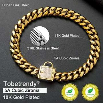 ToBeTrendy Cuban Link Dog Collar Luxury Gold Chain for Dogs
