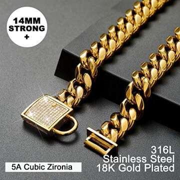 ToBeTrendy Cuban Link Dog Collar Luxury Gold Chain for Dogs