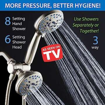 Hotel Spa AquaCare As-Seen-On-TV High Pressure 48-setting Rain & Handheld 3-way Shower Head Combo - ...