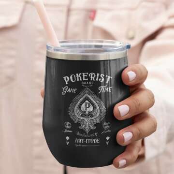 Pokerist Black Stemless Poker Tumbler 12oz Gift