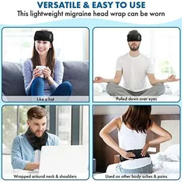 Headache Hat Headache Halo, Migraine and Tension Headache Hat Wrap, Wearable Ice Pack Headband, Soft and Flexible Cold Compress, Long Lasting Cold Cooling Ice Therapy on Pain (One Size)