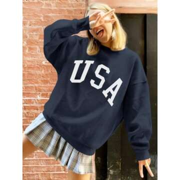 Langwyqu Oversized Crewneck USA Pullover for Women