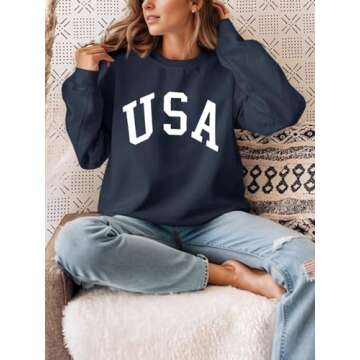 Langwyqu Oversized Crewneck USA Pullover for Women