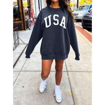 Langwyqu Oversized Crewneck USA Pullover for Women
