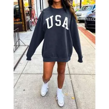 Langwyqu Oversized Crewneck USA Pullover for Women