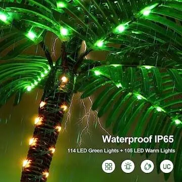 Artificial Palm Tree 6Ft 3Trunks 219LED Christmas Tree 8 Modes Timer Memory Function Lights Fake Plant Tree for Outside Patio Home Pool Yard Patio Hawaiian Office Party Tiki Bar Decor