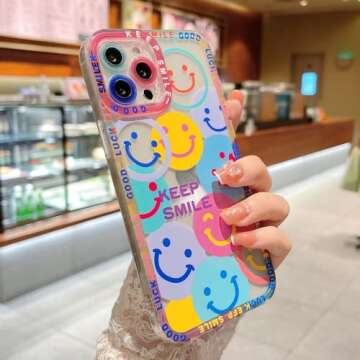 MGQILING Cute Smile Face Phone Case Compatible with iPhone 13 Pro Max Lens Protection Shockproof Fashion Soft TPU Clear Smile Flower Cover Case for Women Girl - iPhone 13 Pro Max 6.7 Inch Colorful