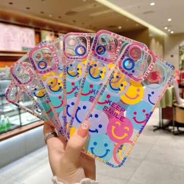 MGQILING Cute Smile Face Phone Case Compatible with iPhone 13 Pro Max Lens Protection Shockproof Fashion Soft TPU Clear Smile Flower Cover Case for Women Girl - iPhone 13 Pro Max 6.7 Inch Colorful