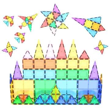 PicassoTiles 60PC Magnet Tiles + 30PC Race Car Track Fun & Creative Playset Bundle: STEAM Learning, ...