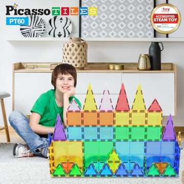 PicassoTiles 60PC Magnet Tiles + 30PC Race Car Track Fun & Creative Playset Bundle: STEAM Learning, Enhance Construction Skills, Hand-Eye Coordination and Fine Motor Skills, Gift for Boys and Girls