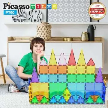 PicassoTiles 60PC Magnet Tiles + 30PC Race Car Track Fun & Creative Playset Bundle: STEAM Learning, Enhance Construction Skills, Hand-Eye Coordination and Fine Motor Skills, Gift for Boys and Girls