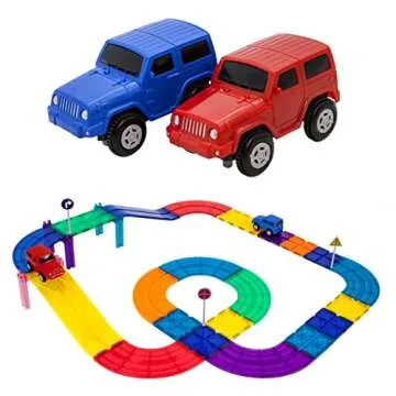 PicassoTiles 60PC Magnet Tiles + 30PC Race Car Track Fun & Creative Playset Bundle: STEAM Learning, Enhance Construction Skills, Hand-Eye Coordination and Fine Motor Skills, Gift for Boys and Girls