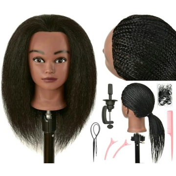 FUTAI Real 100% Human Hair Mannequin Head with Table Clamp Stand for Hairdresser Practice Braiding S...