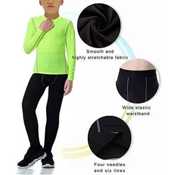 LANBAOSI Boys & Girls Long Sleeve Compression Shirts and Pant 2 Pcs Set Black