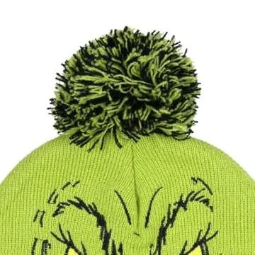 Bioworld Dr. Seuss The Grinch Who Stole Christmas Pom Beanie Hat Embroidered Character,Green,One Size