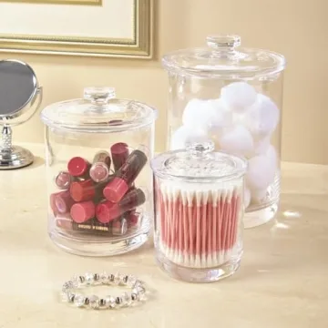 STORi 3-Pack Premium Quality Qtip and Cotton Ball Holders | 15-oz, 30-oz, and 60-oz Clear Plastic Apothecary Jars with Lids | Perfect Containers for Bathroom and Vanity | Set of 3