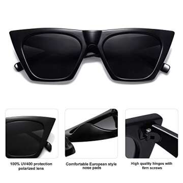 SOJOS 2 Pack Oversized Square Cateye Polarized Sunglasses Big Trendy Style Sunnies SJ2115, Black & Black