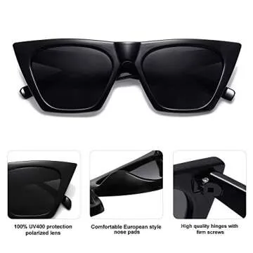 SOJOS 2 Pack Oversized Square Cateye Polarized Sunglasses Big Trendy Style Sunnies SJ2115, Black & Black