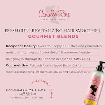 Camille Rose Fresh Curl Hair Styling Lotion & Detangler, with Avocado and Castor Oil, to Moisturize and Promote Hair Growth, for all Hair Types, 8 oz