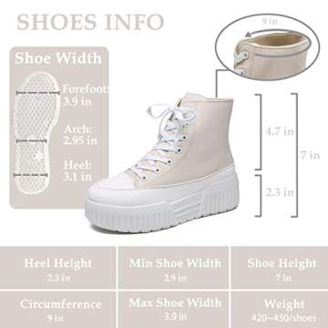 Cheermore Womens Platform High Top Sneakers Lace Up Canvas Shoes Fashion Comfortable Casual Beige