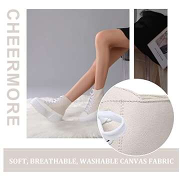 Cheermore Womens Platform High Top Sneakers Lace Up Canvas Shoes Fashion Comfortable Casual Beige