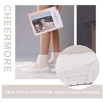 Cheermore Womens Platform High Top Sneakers Lace Up Canvas Shoes Fashion Comfortable Casual Beige