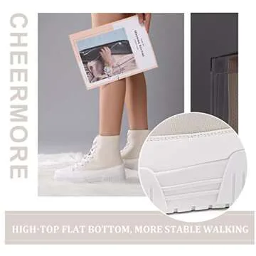 Cheermore Womens Platform High Top Sneakers Lace Up Canvas Shoes Fashion Comfortable Casual Beige