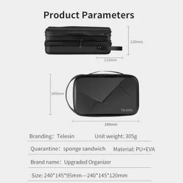 TELESIN Large Carry Case Carrying Travel Bag for GoPro Max Hero 13 12 11 10 9 8 7 6 5 DJI Action 3 4 5 Osmo Pocket 3 Insta360 X3 Go3 Ace Pro Battery Charger Strap Mount Accessories