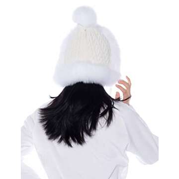 Real Fur Hat for Women - Fox and Raccoon Fur, Warm Trapper Style with Pom and Nylon Exterior
