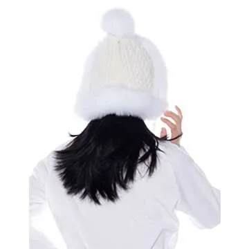 Real Fur Hat for Women - Fox and Raccoon Fur, Warm Trapper Style with Pom and Nylon Exterior