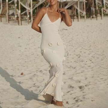 Faretumiya Women Crochet Maxi Dress | Spaghetti Strap Beach Cover Up