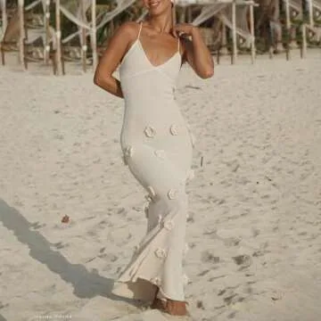 Faretumiya Women Crochet Maxi Dress | Spaghetti Strap Beach Cover Up