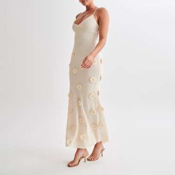 Faretumiya Women Crochet Maxi Dress | Spaghetti Strap Beach Cover Up