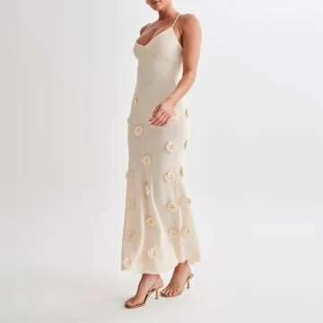 Faretumiya Women Crochet Maxi Dress | Spaghetti Strap Beach Cover Up